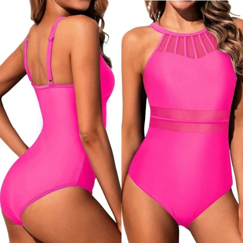 NWT High Neck One Piece Swimsuit Tummy Control Halter Slimming Bathing‎ Suit XL